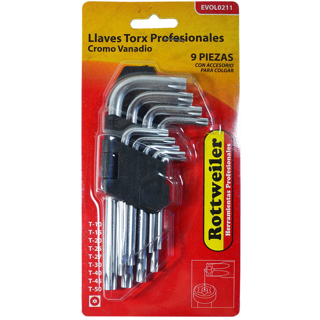 LLAVES TORX EN JUEGO X 9 PIEZAS SERIE CORTA