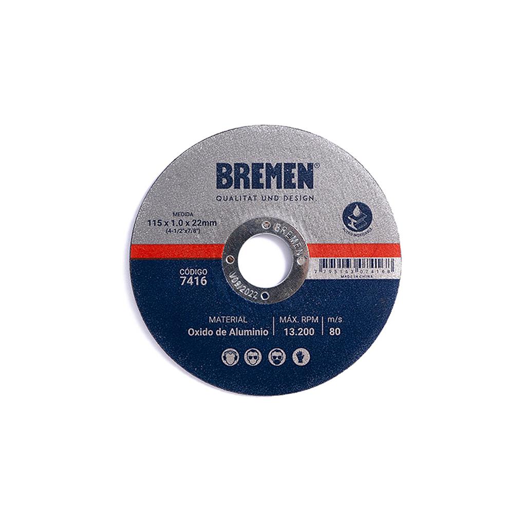 DISCO DE CORTE 4-1/2&quot; (115x1.0x22mm) OX. ALUMINIO BREMEN® (7416)