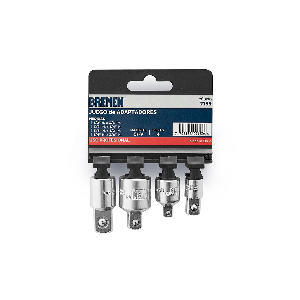 BOCALLA.ADAPTADORES JGO. 4 Pzs (1/2x3/8-3/8x1/4-3/8x1/2-1/4x3/8) BREMEN® (7159)