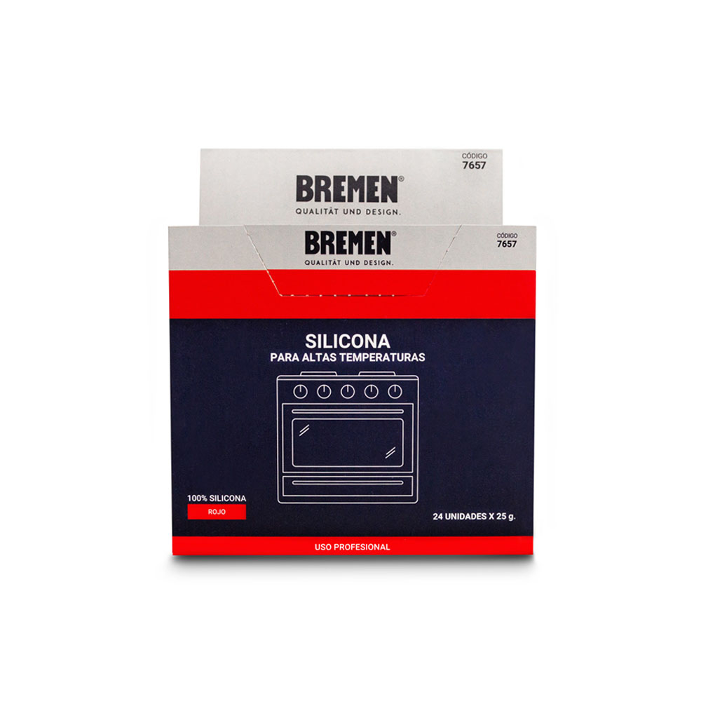 Silicona Alta Temperatura - Pomo 25g [Roja] BREMEN® (Caja x 24 Uni) (7657)