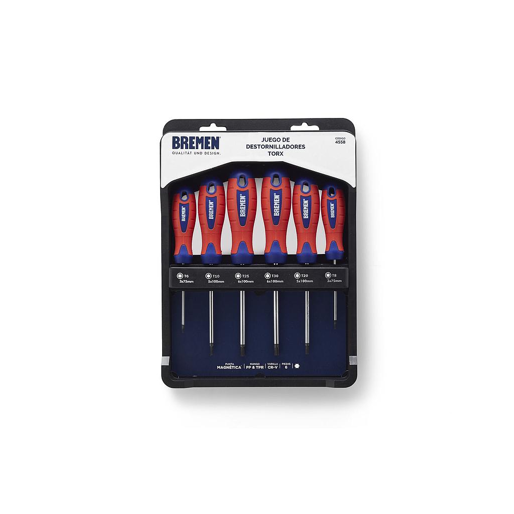 [BREDT6J] DEST. JUEGO x 6Pz. TORX (T6-T8-T10-T20-T25-T30)  BREMEN® (4558)